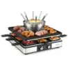 Raclette gril s funkcí fondue, elektrický gril s výkonem 2200 W pro 8 osob s nepřilnavou grilovací deskou a 8 pánvemi