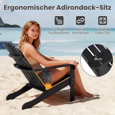 Sada 2 zahradních židlí Adirondack z akáciového dřeva se šikmým sedákem a vysokým opěradlem, černá