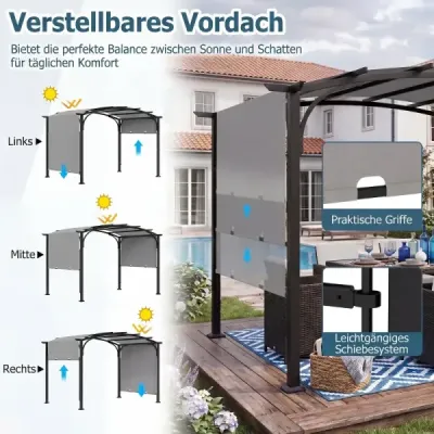 Pergola s nastavitelnou posuvnou střechou 3 x 2,4 m zahradní pavilon se sluneční ochranou šedý