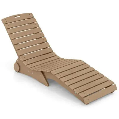 Lehátko z HDPE, ergonomické zahradní lehátko ve tvaru S, plážové lehátko odolné proti povětrnostním vlivům s kolečky, hnědé