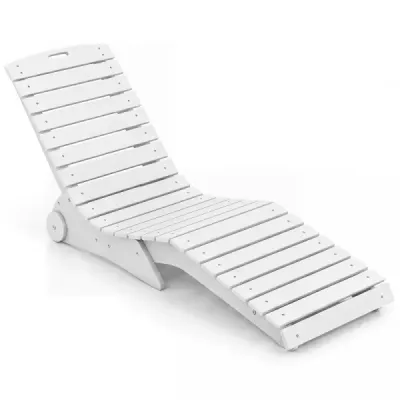 Lehátko z HDPE, ergonomické zahradní lehátko ve tvaru S, plážové lehátko odolné proti povětrnostním vlivům s kolečky, bílé