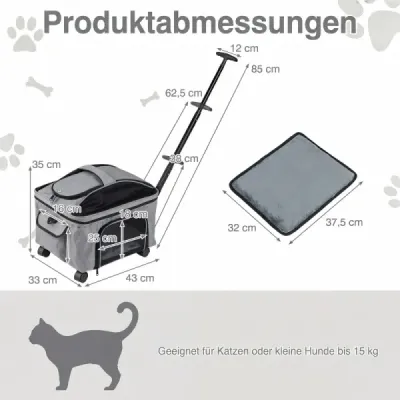 Skládací přepravka pro kočky s rukojetí a kolečky, do 15 kg, přenosná, 43 x 33 x 35 cm, černá