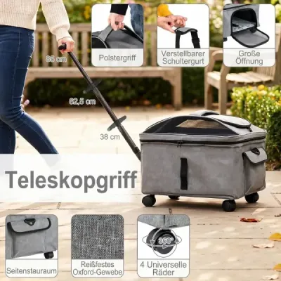 Skládací přepravka pro kočky s rukojetí a kolečky, do 15 kg, přenosná, 43 x 33 x 35 cm, černá