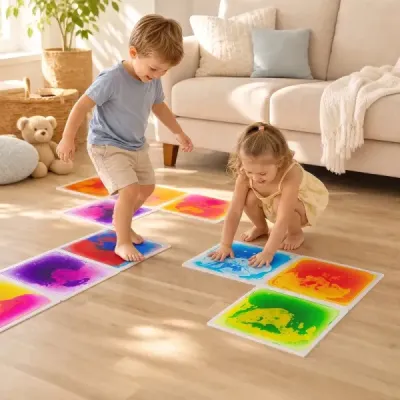 Senzorické dlaždice 30 x 30 cm, 6 kusů, tekuté a netoxické senzorické podložky, vícebarevné