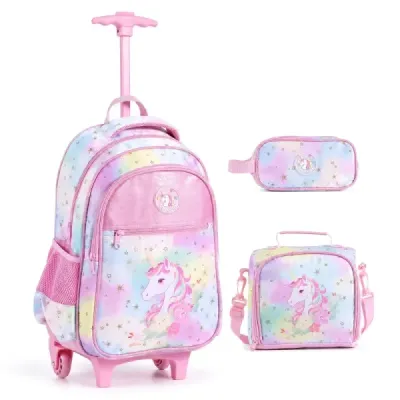 Dětský školní batoh Unicorn s kolečky, 3dílná sada batohů na kolečkách, Unicorn Multicolor M