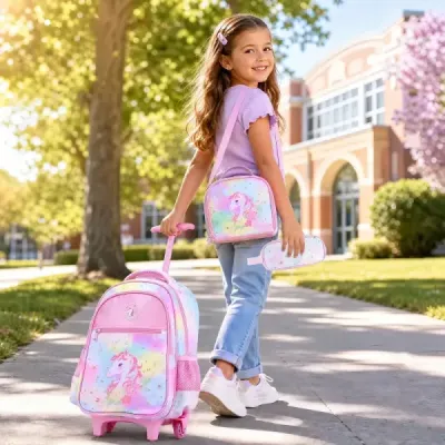 Dětský školní batoh Unicorn s kolečky, 3dílná sada batohů na kolečkách, Unicorn Multicolor M