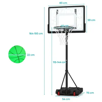 Basketbalový koš 164–193 cm Výškově nastavitelný basketbalový stojan s LED světelným řetězem Plnitelná základna
