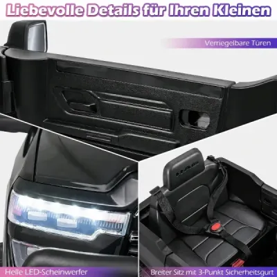 Dětské elektrické auto RAM 3500 12V se 2 motory 25W pro děti od 3 let, 3,1–5 km/h, černé