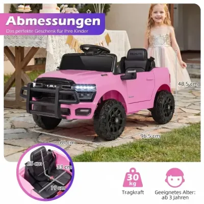 Dětské elektrické auto RAM 3500 12V se 2 motory 25W pro děti od 3 let, 3,1–5 km/h, růžové