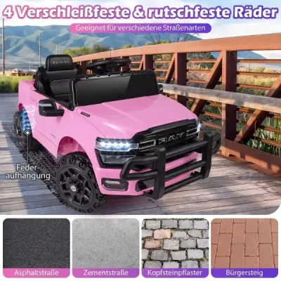 Dětské elektrické auto RAM 3500 12V se 2 motory 25W pro děti od 3 let, 3,1–5 km/h, růžové