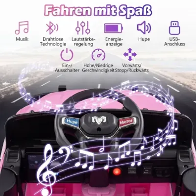 Dětské elektrické auto RAM 3500 12V se 2 motory 25W pro děti od 3 let, 3,1–5 km/h, růžové