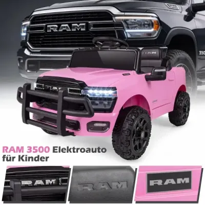 Dětské elektrické auto RAM 3500 12V se 2 motory 25W pro děti od 3 let, 3,1–5 km/h, růžové