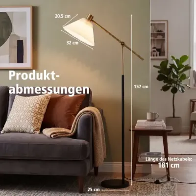 Stojací lampa s nastavitelnou výškou a úhlem natočení, 157 cm, zlatá