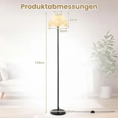 Stojací lampa s regulací jasu, 159 cm, s plynule nastavitelným jasem a látkovým stínidlem v černé barvě
