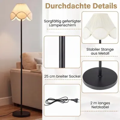 Stojací lampa s regulací jasu, 159 cm, s plynule nastavitelným jasem a látkovým stínidlem v černé barvě