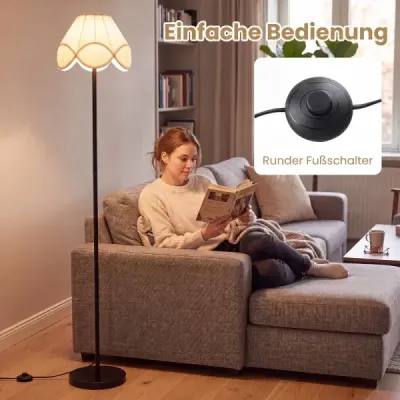 Stojací lampa s regulací jasu, 159 cm, s plynule nastavitelným jasem a látkovým stínidlem v černé barvě