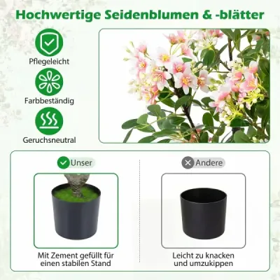 Umělý stromek Impatiens 90 cm Umělá rostlina v květináči s 210 hedvábnými květy a 55 listy růžová