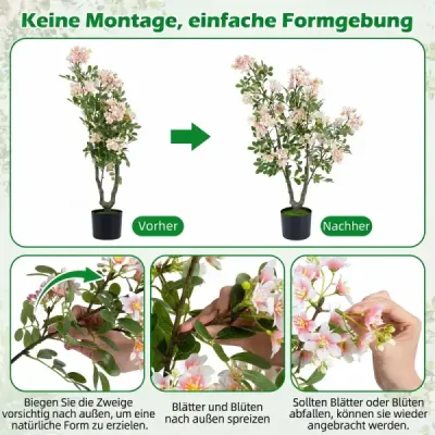 Umělý stromek Impatiens 90 cm Umělá rostlina v květináči s 210 hedvábnými květy a 55 listy růžová