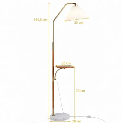 Stojací lampa 160 cm s poličkou, skládané papírové stínidlo s nastavitelnou hlavou lampy