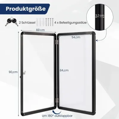 Uzamykatelná vitrína s informačním panelem, s magnetickou a popisovatelnou zadní stěnou, 84 x 54 cm, černá