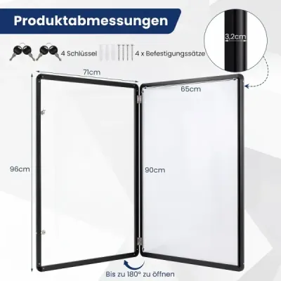 Uzamykatelná vitrína s informačním panelem, s magnetickou a popisovatelnou zadní stěnou, 90 x 65 cm, černá