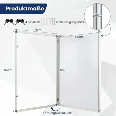 Uzamykatelná vitrína s informačním panelem, magnetickou a popisovatelnou zadní stěnou, 90 x 65 cm, stříbrná