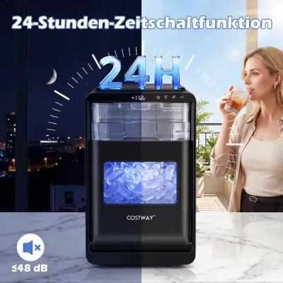 Výrobník ledu na čiré kostky ledu ve tvaru půlměsíce, 12 kg/den, 16 kusů za 15 minut se samočisticí funkcí.