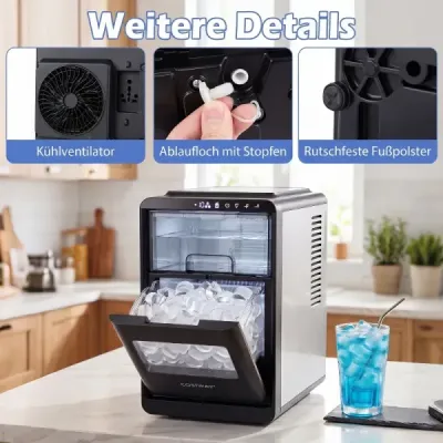 Výrobník ledu na čiré kostky ledu ve tvaru půlměsíce, 12 kg/den, 16 kusů za 15 minut se samočisticí funkcí.