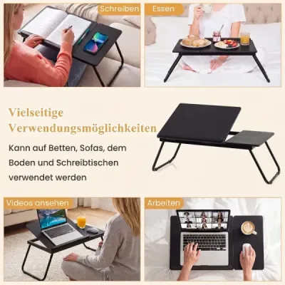 Přenosný stolek na notebook, skládací počítačový stojan na pohovku a postel, multifunkční stolek na notebook, černý