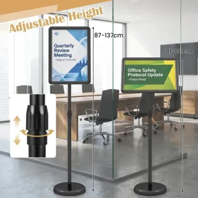 Informační stojan A3 87–137 cm Výškově nastavitelný držák na jídelní lístky Otočný stojan na plakáty s plnitelnou základnou Černý