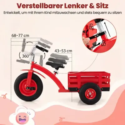 Dětské tříkolové kolo, nosnost do 91 kg, s nastavitelným sedadlem a řídítky, pro děti od 3 let, červené