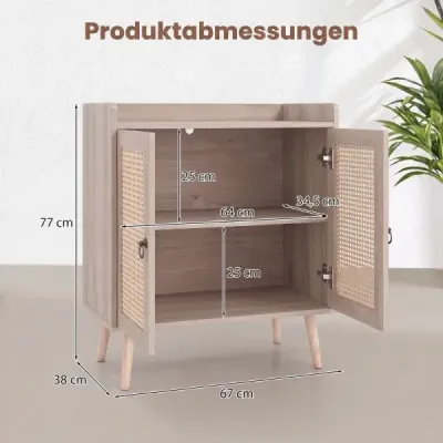 Příborník s ratanovými dvířky, kuchyňská linka, dřevěný s pracovní deskou a nastavitelnými policemi, 67 × 38 × 77 cm, hnědý