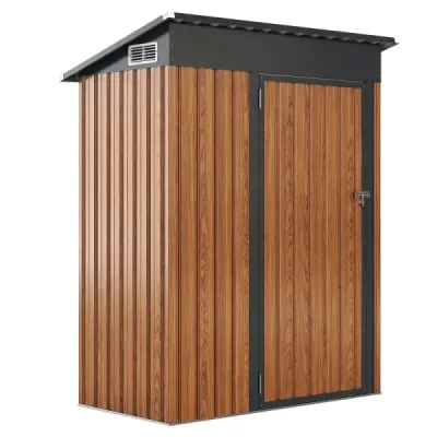 Kovová zahradní bouda 150 x 90,5 x 185 cm, kůlna na nářadí o objemu 1,5 m³ s pultovou střechou, hnědá