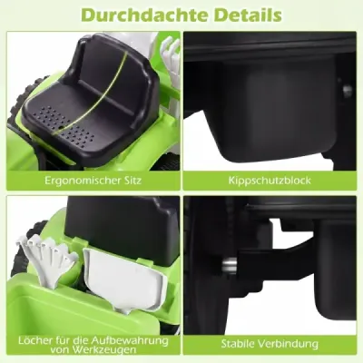 Dětský traktor s přívěsem, klaksonem a ergonomickým sedadlem, 2v1 odrážedlo, nosnost 25 kg, zelený