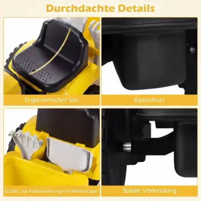 Dětský traktor s přívěsem, klaksonem a ergonomickým sedadlem, 2v1 odrážedlo, nosnost 25 kg, žlutý