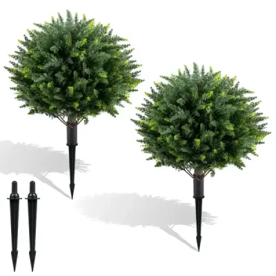 Sada 2 umělých rostlin s kůlovým hrotem, 70 cm. Umělý cypřiš z PE. Vždyzelené umělé rostliny.