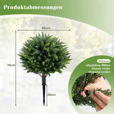 Sada 2 umělých rostlin s kůlovým hrotem, 70 cm. Umělý cypřiš z PE. Vždyzelené umělé rostliny.