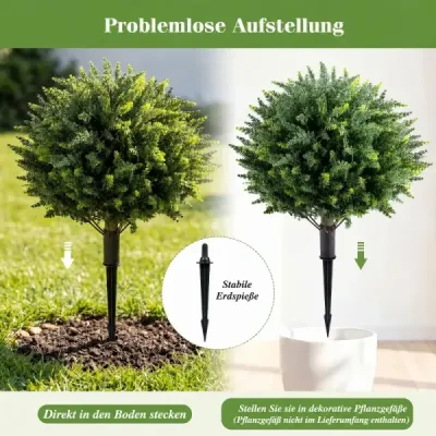 Sada 2 umělých rostlin s kůlovým hrotem, 70 cm. Umělý cypřiš z PE. Vždyzelené umělé rostliny.