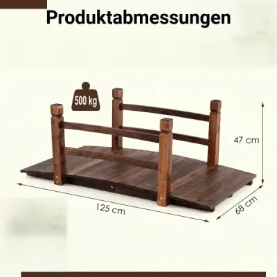 Zahradní most z jedlového dřeva, klenutý most se zábradlím, odolný proti povětrnostním vlivům, nosnost 500 kg, 125 x 68 x 47 cm