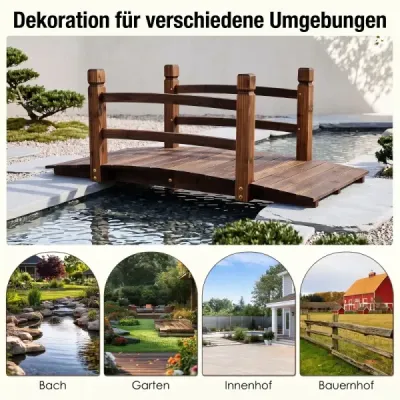 Zahradní most z jedlového dřeva, klenutý most se zábradlím, odolný proti povětrnostním vlivům, nosnost 500 kg, 125 x 68 x 47 cm