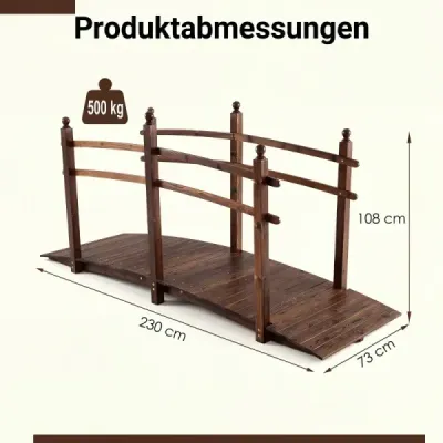 Zahradní most z jedlového dřeva, klenutý most se zábradlím, odolný proti povětrnostním vlivům, nosnost 500 kg, 230 x 73 x 108 cm