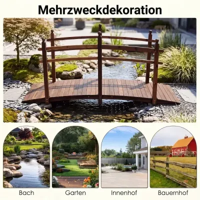 Zahradní most z jedlového dřeva, klenutý most se zábradlím, odolný proti povětrnostním vlivům, nosnost 500 kg, 230 x 73 x 108 cm