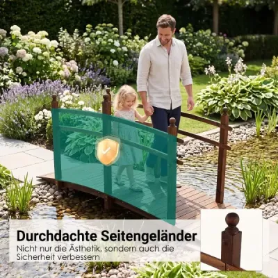 Zahradní most z jedlového dřeva, klenutý most se zábradlím, odolný proti povětrnostním vlivům, nosnost 500 kg, 230 x 73 x 108 cm