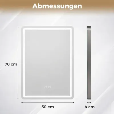 Koupelnové zrcadlo s osvětlením, LED zrcadlo se 3 barvami světla a funkcí odmlžování, 70 x 50 cm, černé