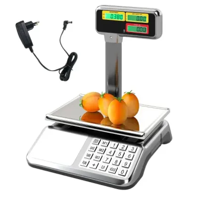 Kontrolní váha 40 kg / 5 g s oboustranným vysokým displejem, maloobchodní váha s integrovanou baterií