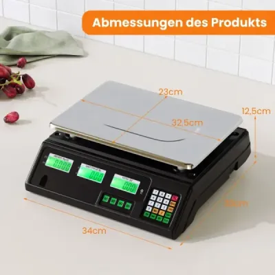 Digitální maloobchodní váha 40 kg, váha s kalkulací ceny pro potraviny z nerezové oceli s oboustranným LCD displejem