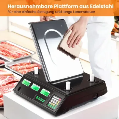 Digitální maloobchodní váha 40 kg, váha s kalkulací ceny pro potraviny z nerezové oceli s oboustranným LCD displejem