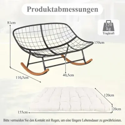 Houpací křeslo s tlustým polštářem – nadrozměrné houpací křeslo s nosností až 320 kg – relaxační křeslo, béžové