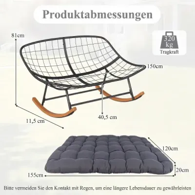 Houpací křeslo s tlustým polštářem – nadrozměrné houpací křeslo s nosností až 320 kg – relaxační křeslo, tmavě šedé