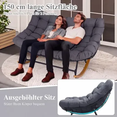 Houpací křeslo s tlustým polštářem – nadrozměrné houpací křeslo s nosností až 320 kg – relaxační křeslo, tmavě šedé